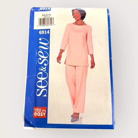 Vintage 2000s Butterick Sewing Pattern 6914 Misses Top Pants Size 6-10 - Picture 1 of 2